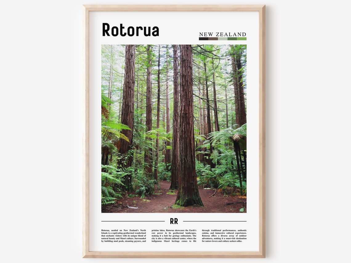 Rotorua Poster Rotorua Print Rotorua Wall Art Minimal Travel Print Travel Destination Oil Painting Poster