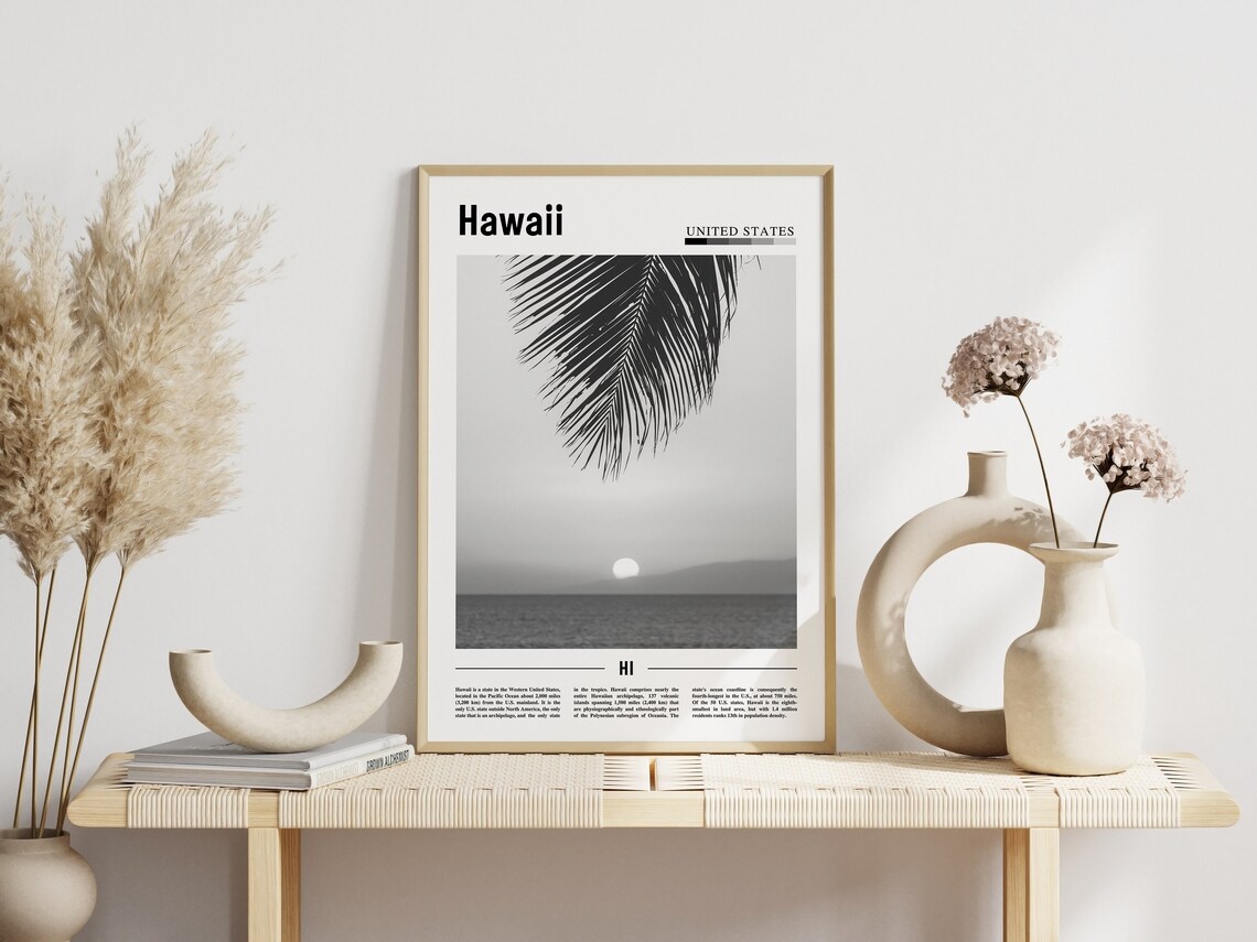 Hawaii Travel Poster, Minimal Black And White - Image 6