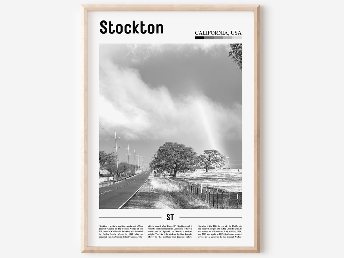 Stockton Print Black And White Stockton Poster Stockton Wall Art Travel Poster City Artwork Travel Artwork Travel Wall Art City Art Print