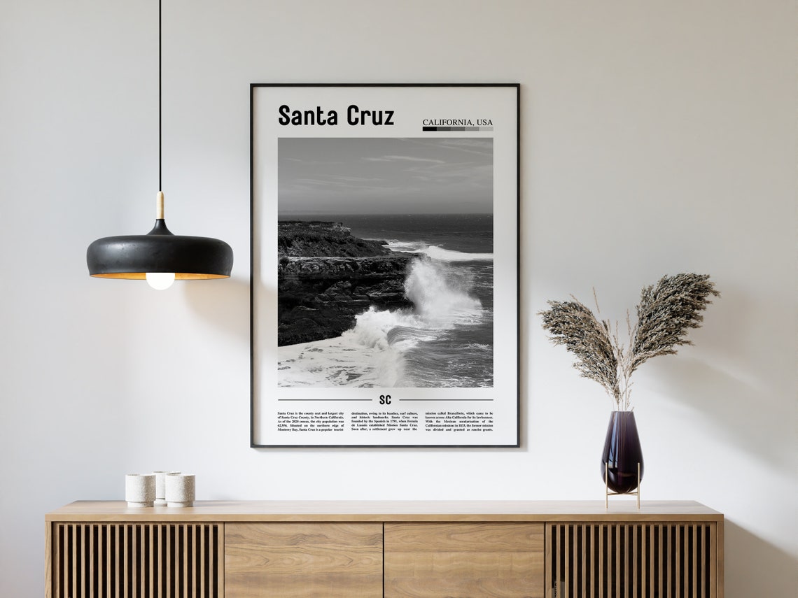 Santa Cruz Poster Black And White Santa Cruz Print Black And White Santa Cruz Wall Art Minimal Travel Print Travel Poster - Image 4