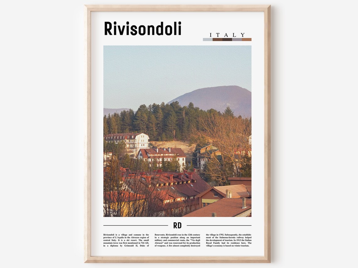 Rivisondoli Minimal Travel Poster, Oil Painting