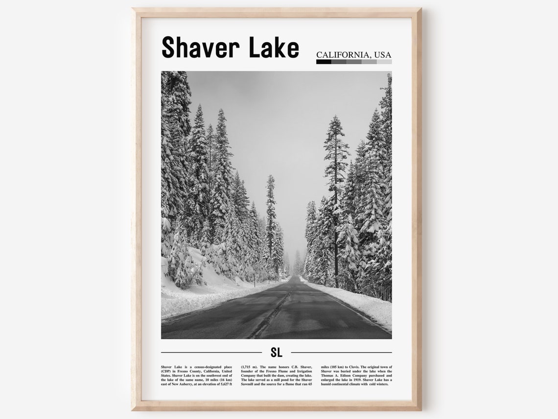 Shaver Lake Poster Black And White Shaver Lake Print Black And White Shaver Lake Wall Art Minimal Travel Print Travel Poster
