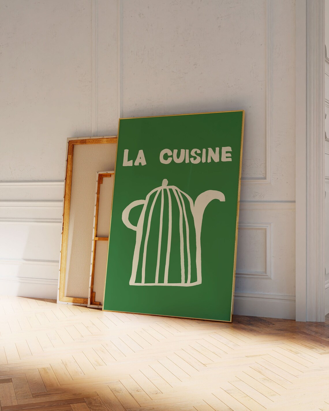 La Cuisine Green French Kitchen Coffee Pot Typography Art Print