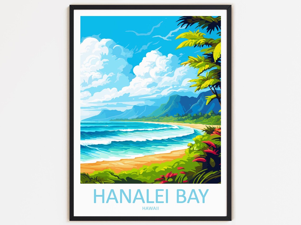Hanalei Bay Travel Poster, Hawaii Wall Decor