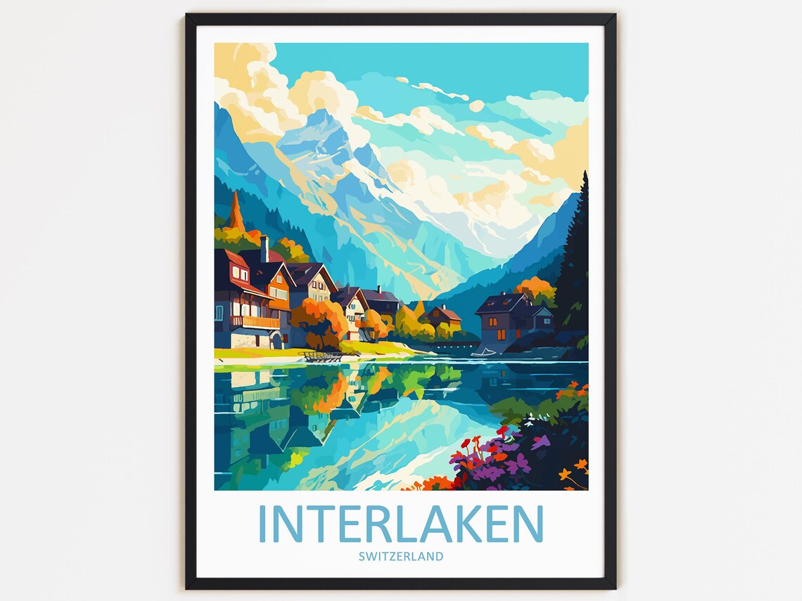 Interlaken Travel Poster, Switzerland Home Decor