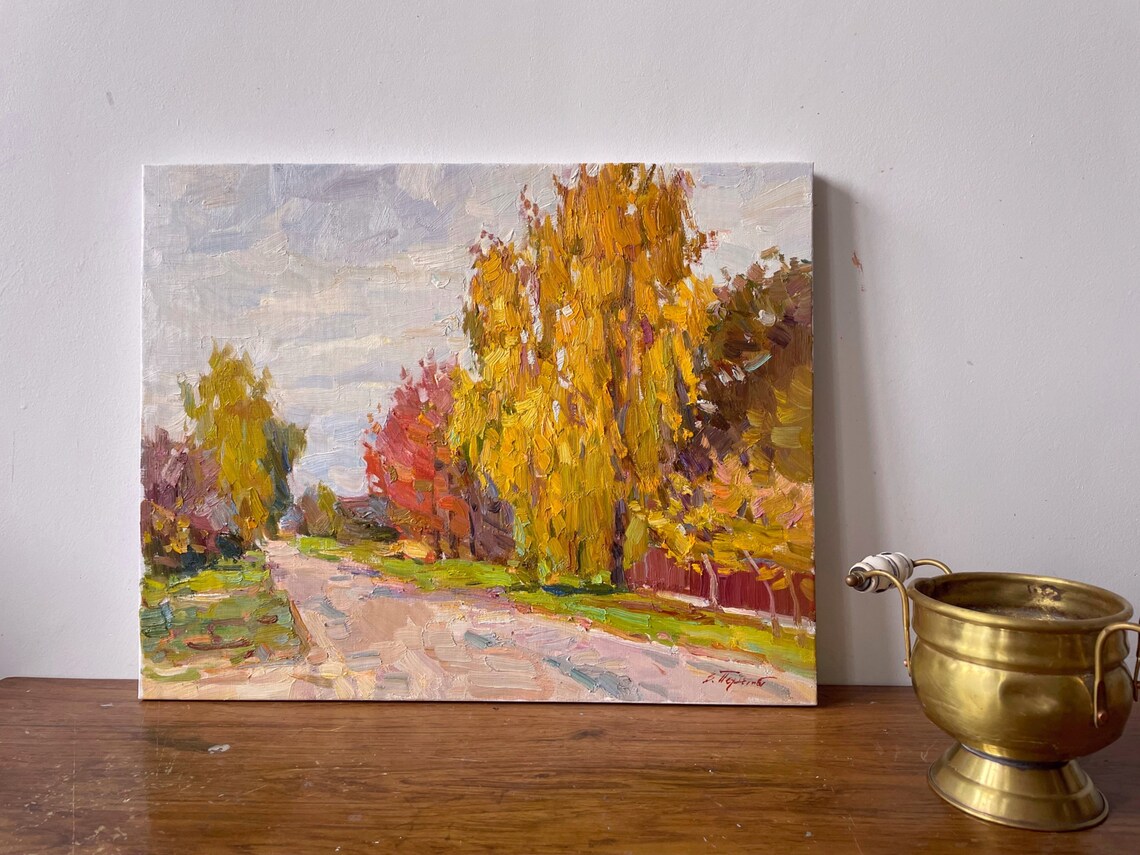 Autumn Country Road Colorful Trees Impressionist Oil Painting Scenery - Image 5