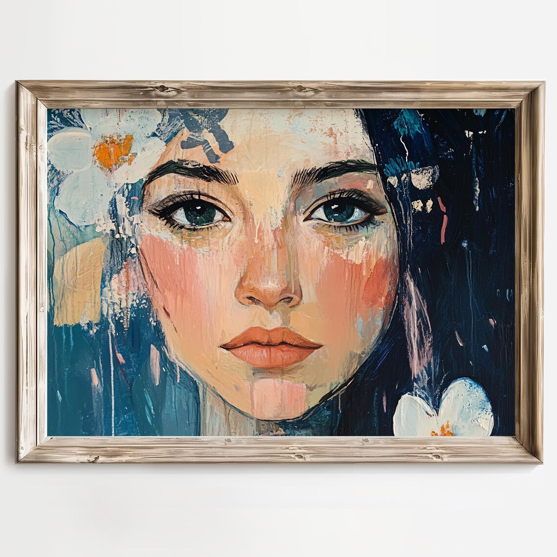 Boho Girl With Flowers Colorful Modern Female Portrait Scene Poster - Image 4