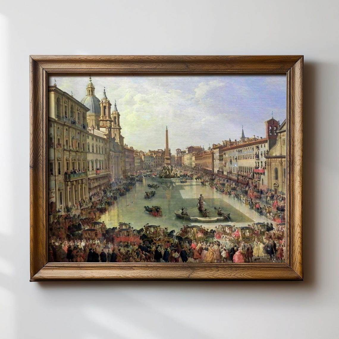 Historic Rome Piazza with Bustling Crowd Vintage Painting Poster