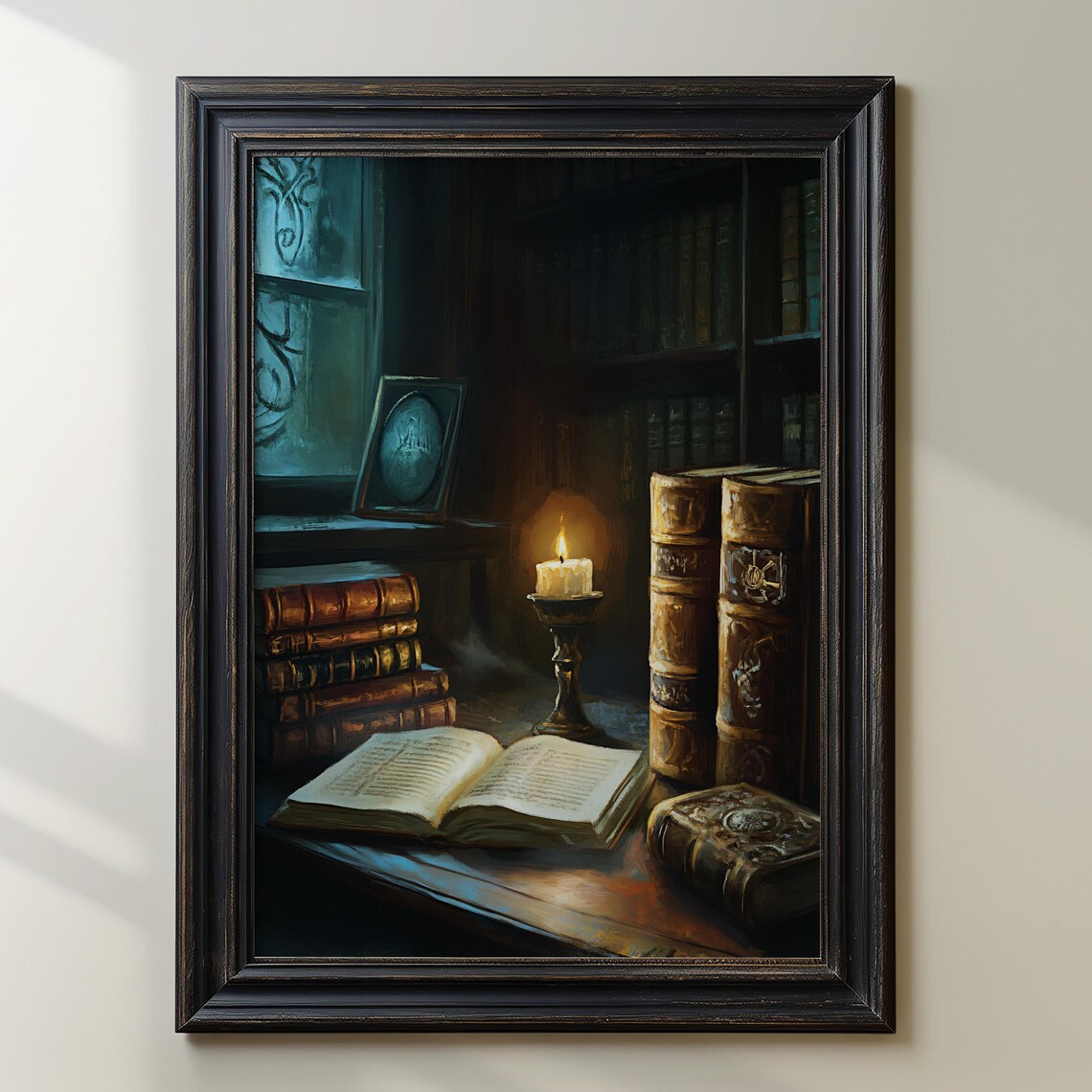 Antique Books Candlelight, Gothic Library Art Print