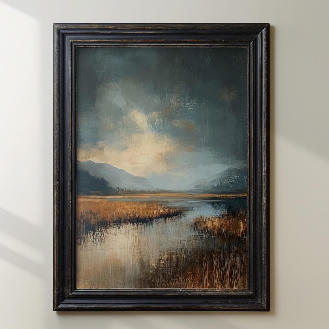 Golden Reeds And Still Water Under A Stormy Marshland Sky Poster - Image 2