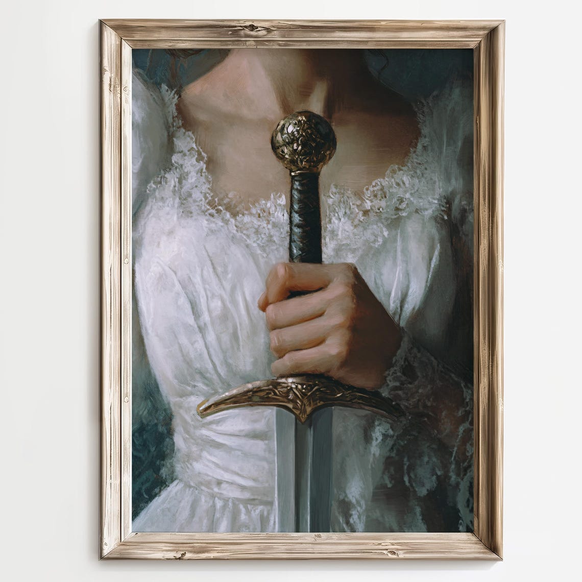 Victorian Woman Holding Ornate Sword Fantasy Elegant Scene Poster - Image 3