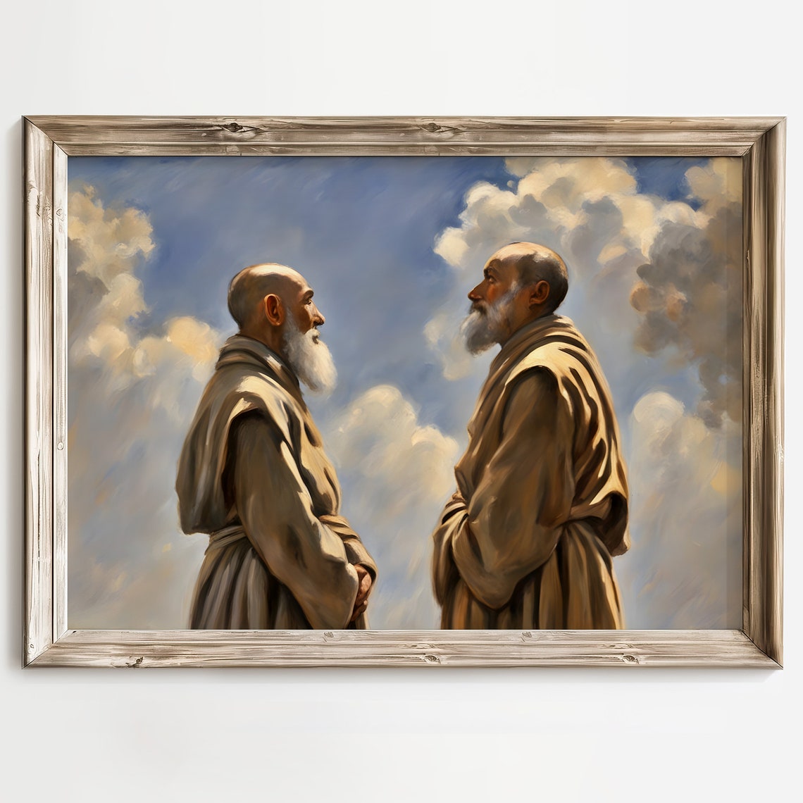 Two Elderly Monks Facing Each Other Beneath the Clouds Poster - Image 2