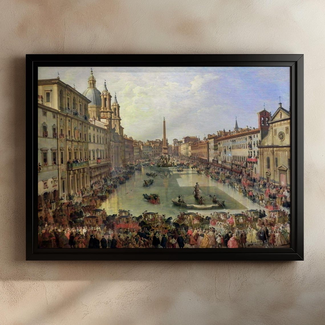 Historic Rome Piazza with Bustling Crowd Vintage Painting Poster - Image 2