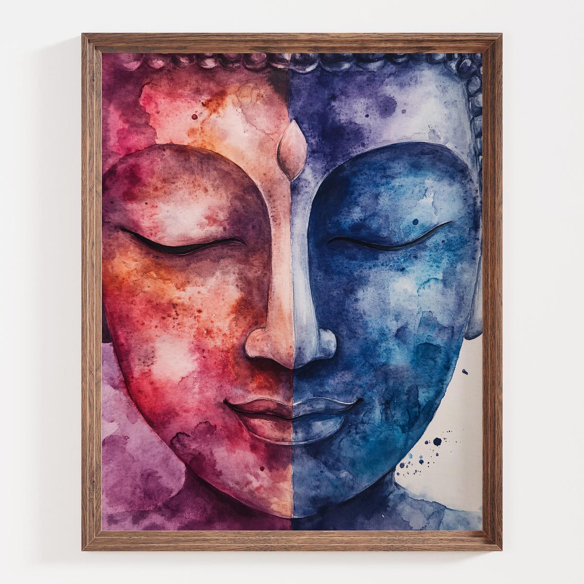 Split Tone Buddha Face Watercolor Pink And Blue Zen Scene Poster
