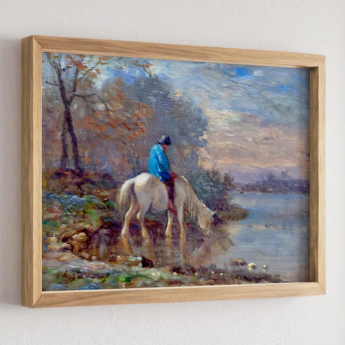 Tranquil Horseback Rider Art Print Peaceful Lake Scene Painting Equestrian Landscape Wall Decor Country Life Artwork Serene Nature Print - Image 2