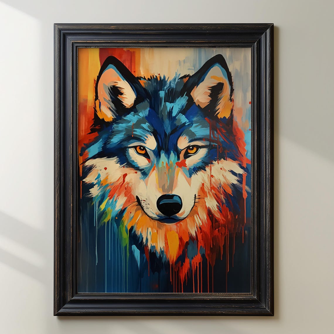 Colorful Wolf Wall Art Abstract Animal Painting Vibrant Wolf Artwork Modern Wildlife Print Bold Home Decor Boho Tribal Wolf Poster - Image 3