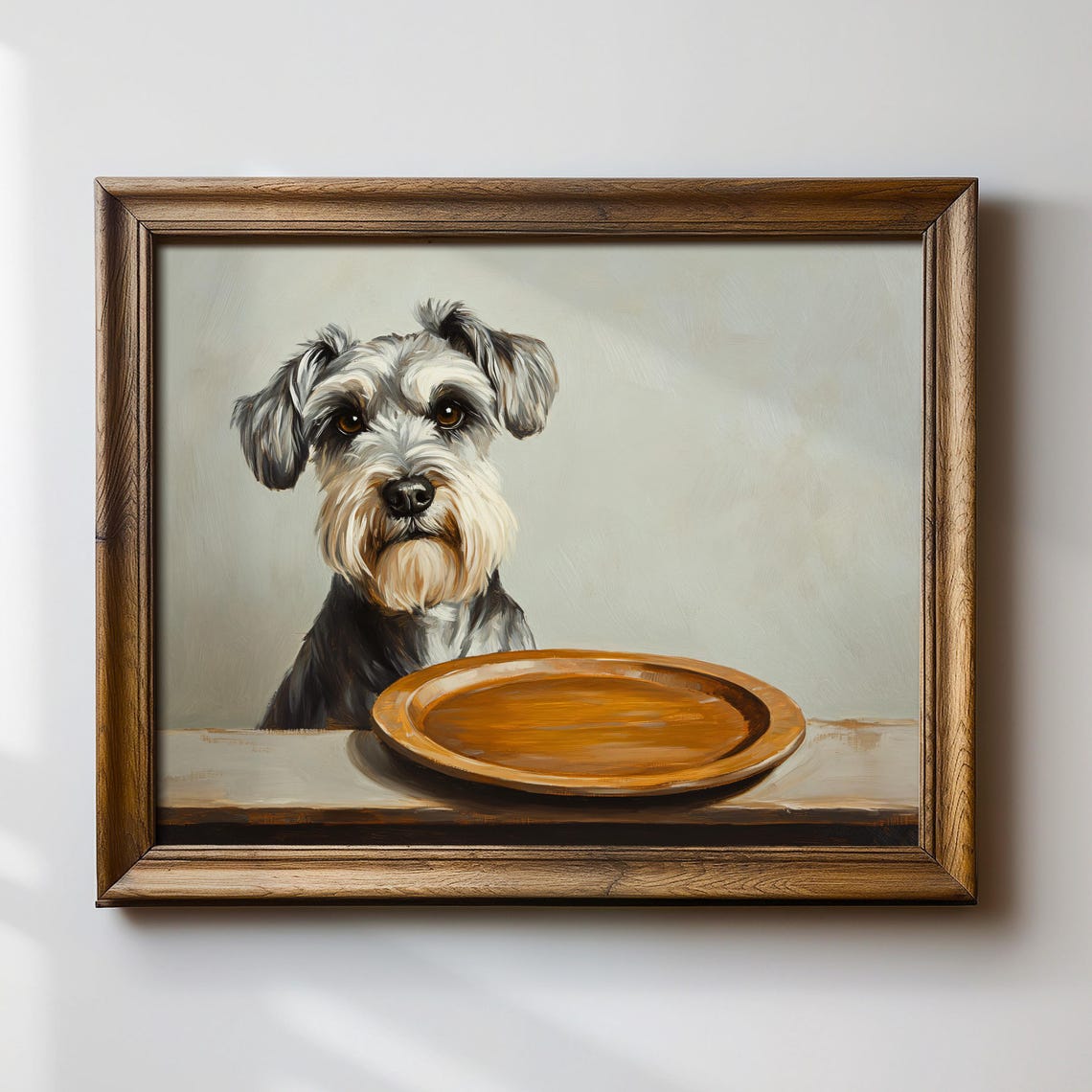 Schnauzer Begging For Food Funny Empty Plate Dog Humor Scene Poster - Image 4