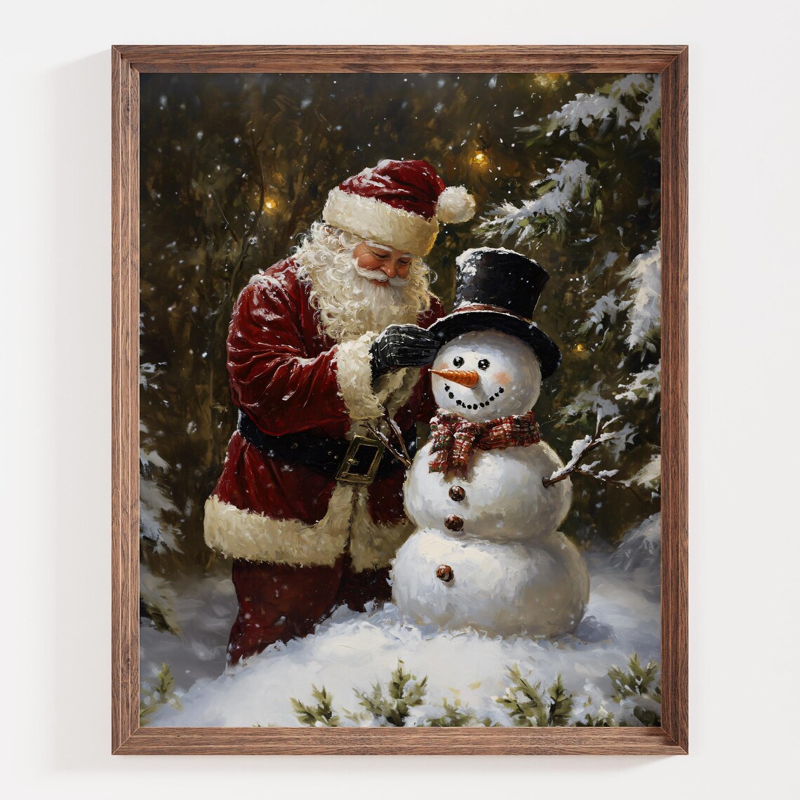 Santa and Snowman Christmas Art Print, Holiday Decor - Image 3