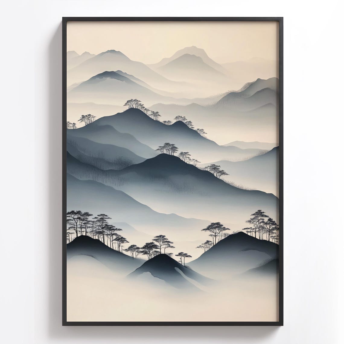 Minimalist Mountain Art Zen Decor Serene Mountain Landscape Print Foggy Mountains Wall Art Tranquil Nature Scene Gift For Mindfulness - Image 3