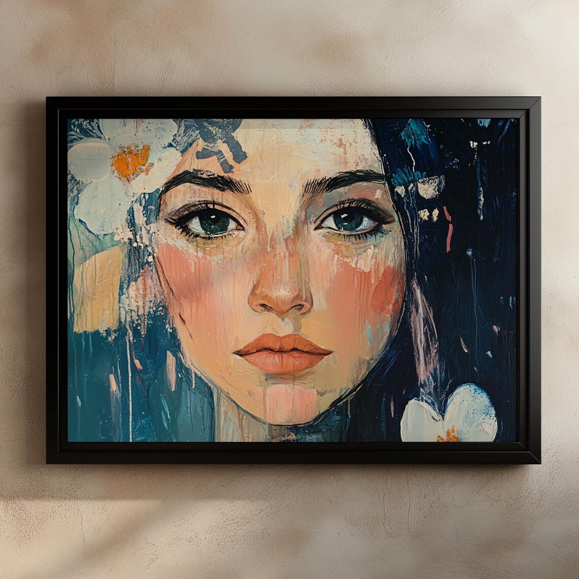 Boho Girl With Flowers Colorful Modern Female Portrait Scene Poster