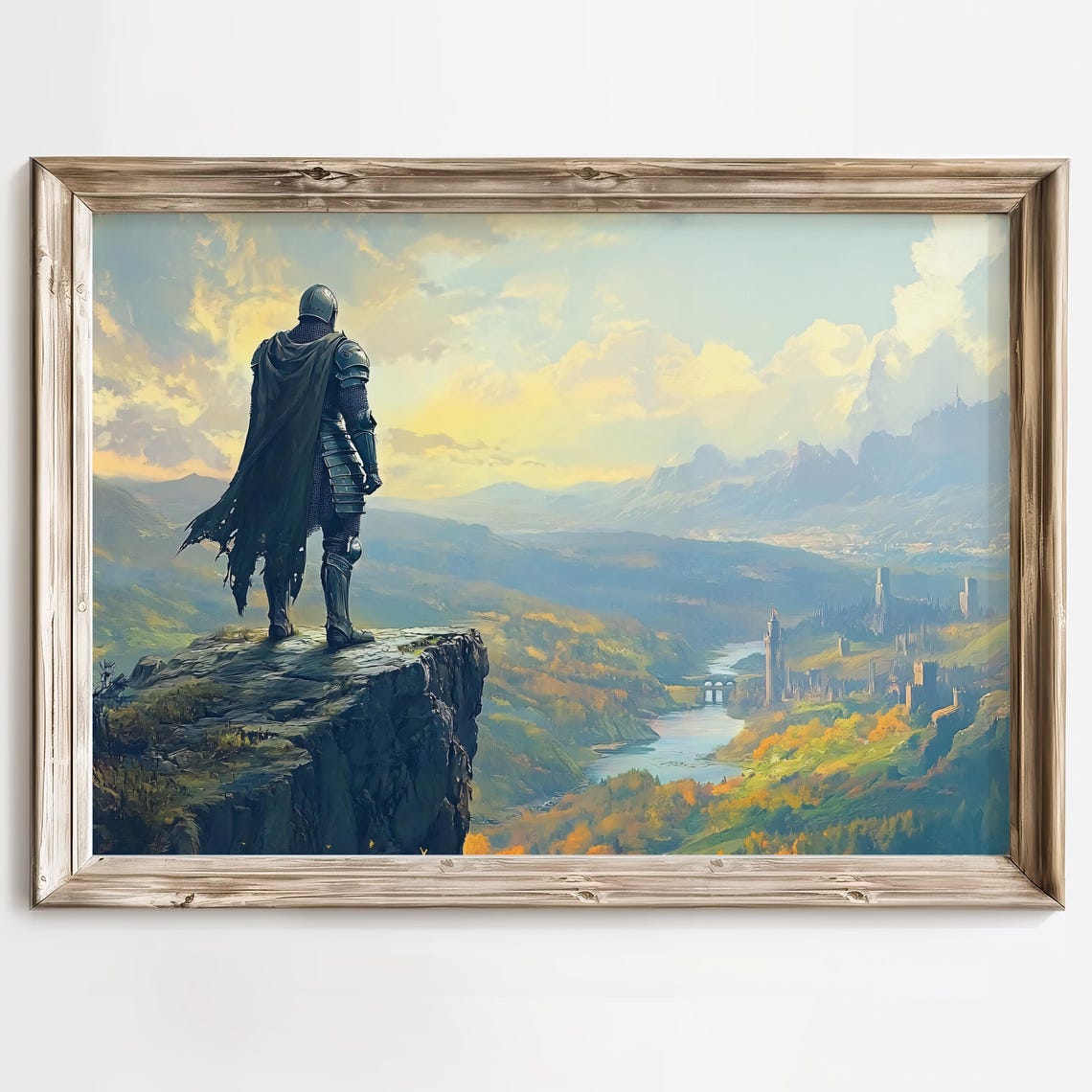 Lone Knight On Cliff Overlooking Valley Epic Fantasy Landscape Poster - Image 2