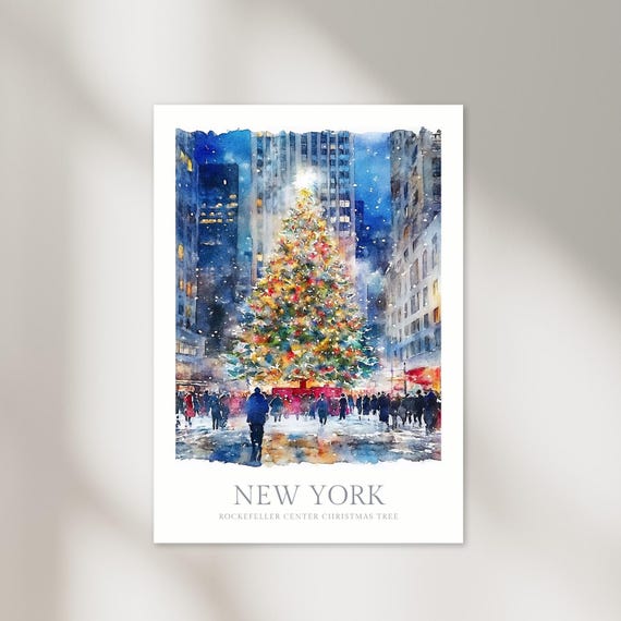 New York Christmas Tree Watercolor Art Print