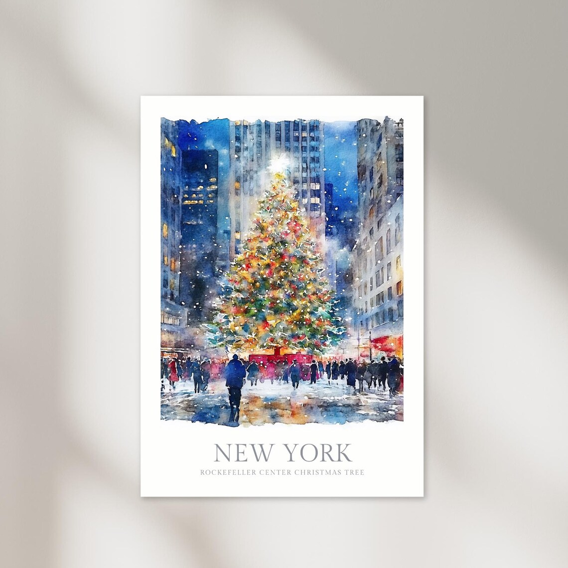 New York Christmas Tree Watercolor Art Print