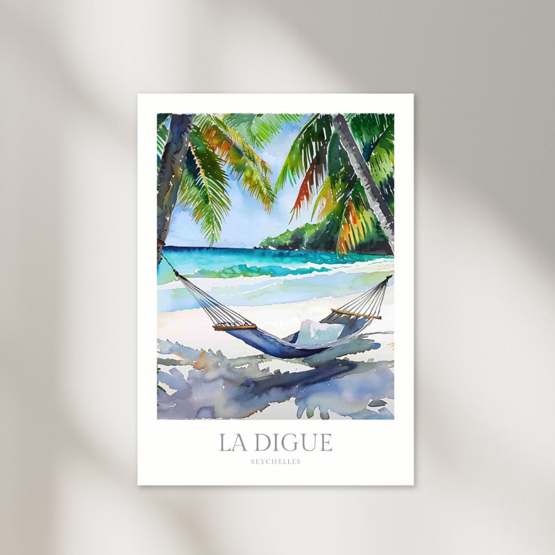 Tropical La Digue Seychelles Beach Hammock Watercolor Poster