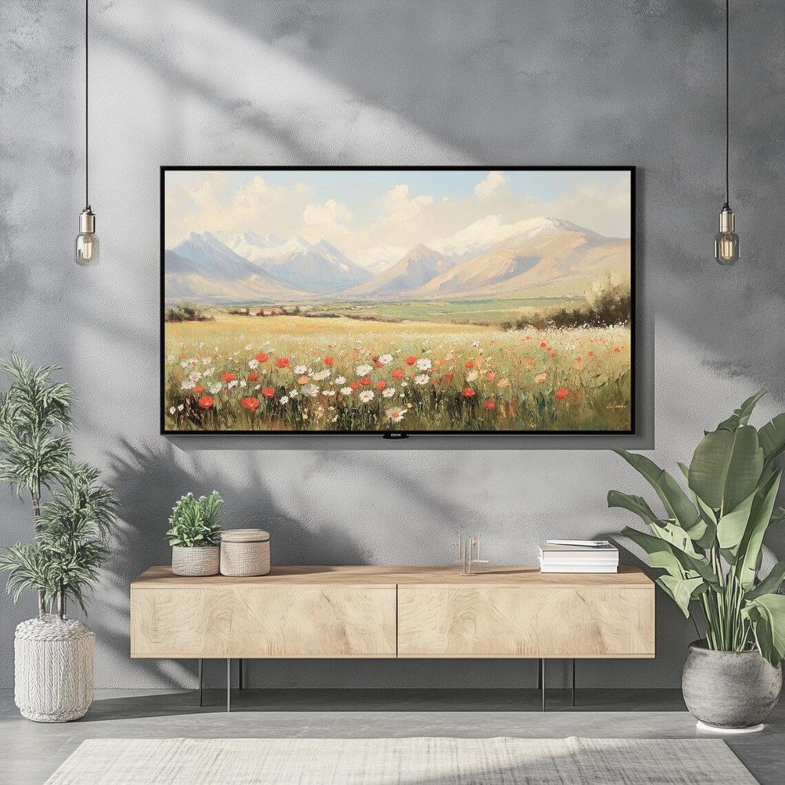 Spring Wildflowers Landscape Mountains Art Print - Image 2