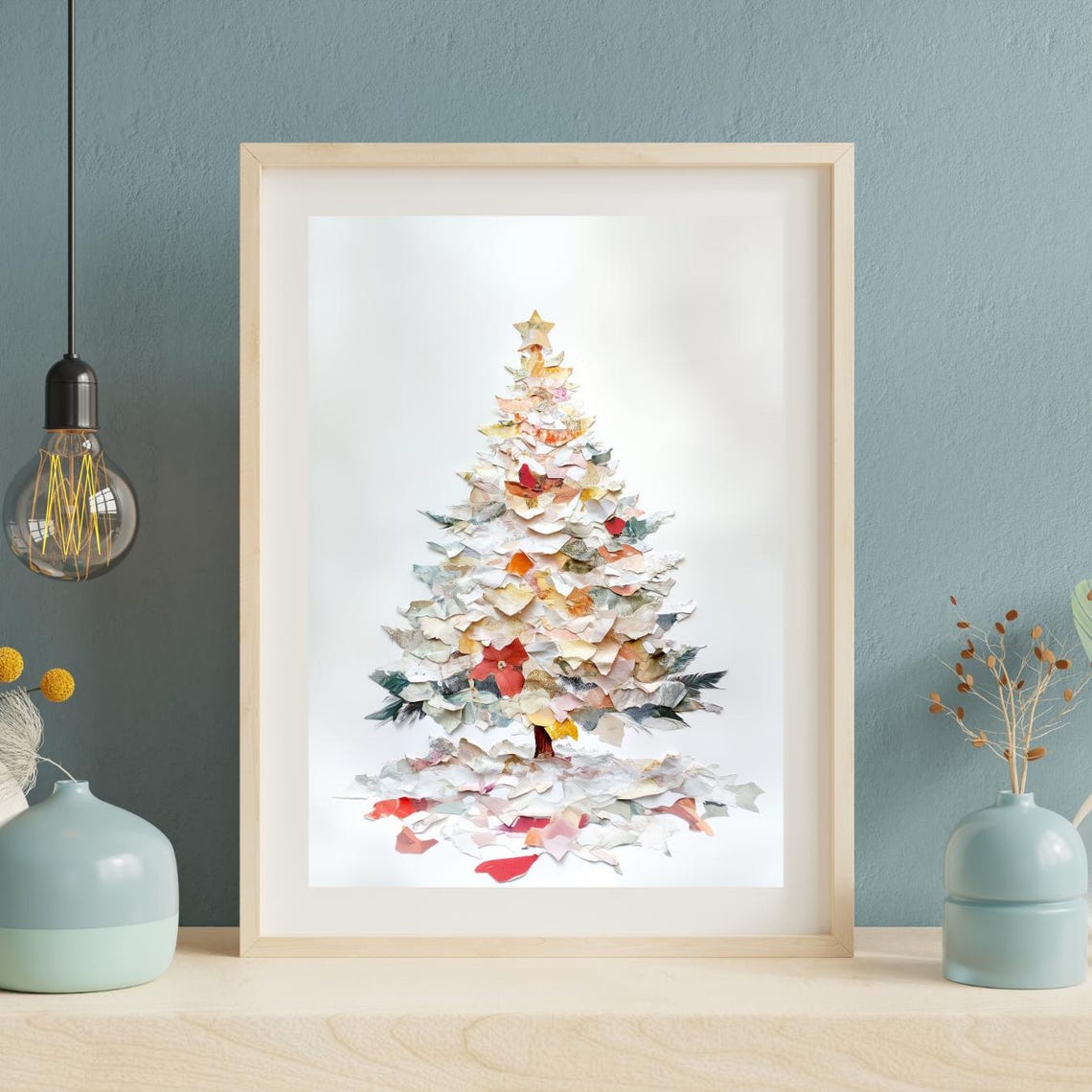 White Paper Collage Christmas Tree Minimal Neutral Holiday Wall Art - Image 2