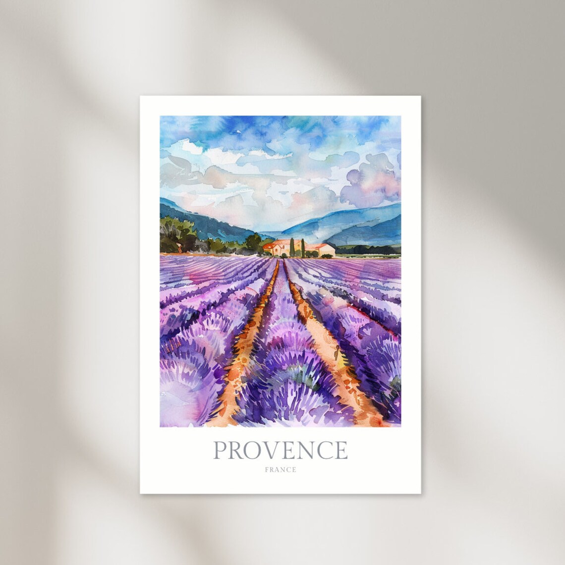 Provence France Watercolor Lavender Field Countryside Sunny Poster