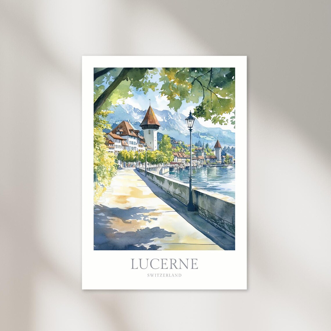 Lucerne Switzerland Lakeside Promenade Watercolor Travel Poster