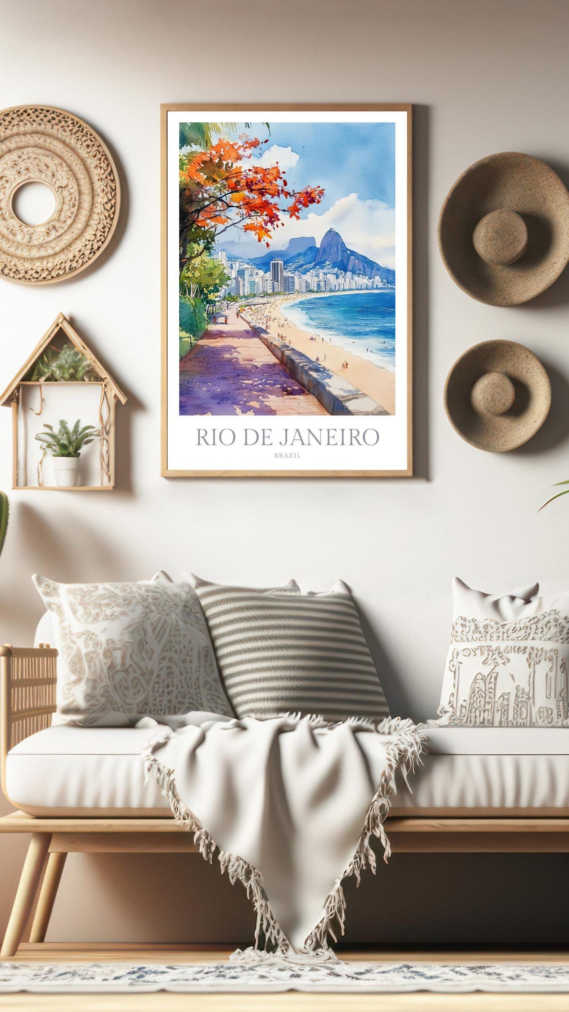 Rio De Janeiro Brazil Copacabana Beach Ocean Watercolor Travel Poster - Image 3