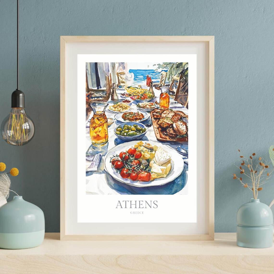 Athens Greece Watercolor Greek Food Table Mezze Feast Art Print - Image 2