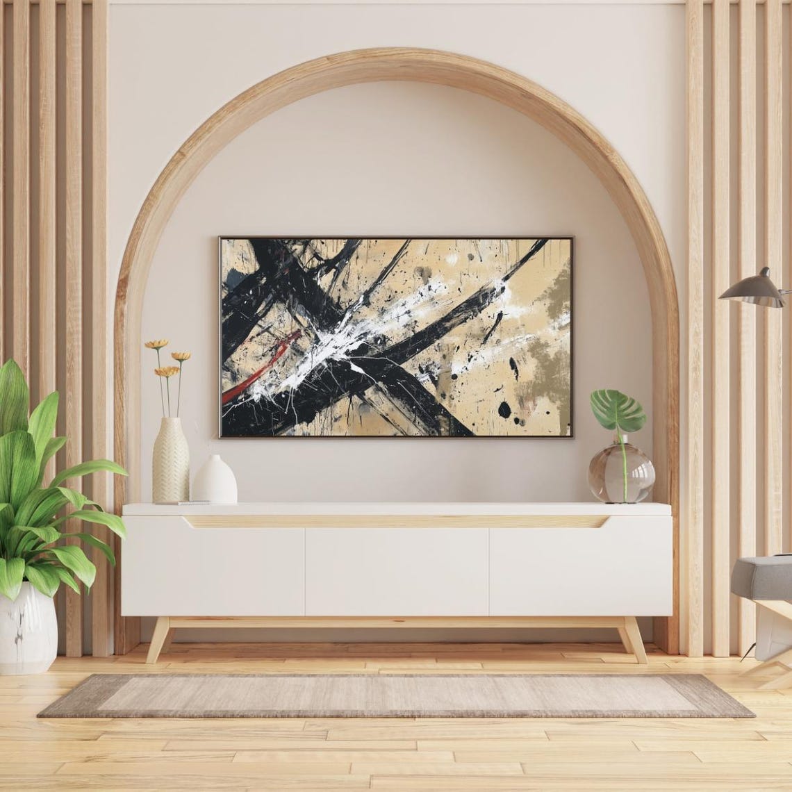 Black White Abstract Expressionism Bold Brushstrokes Modern Art Poster - Image 2