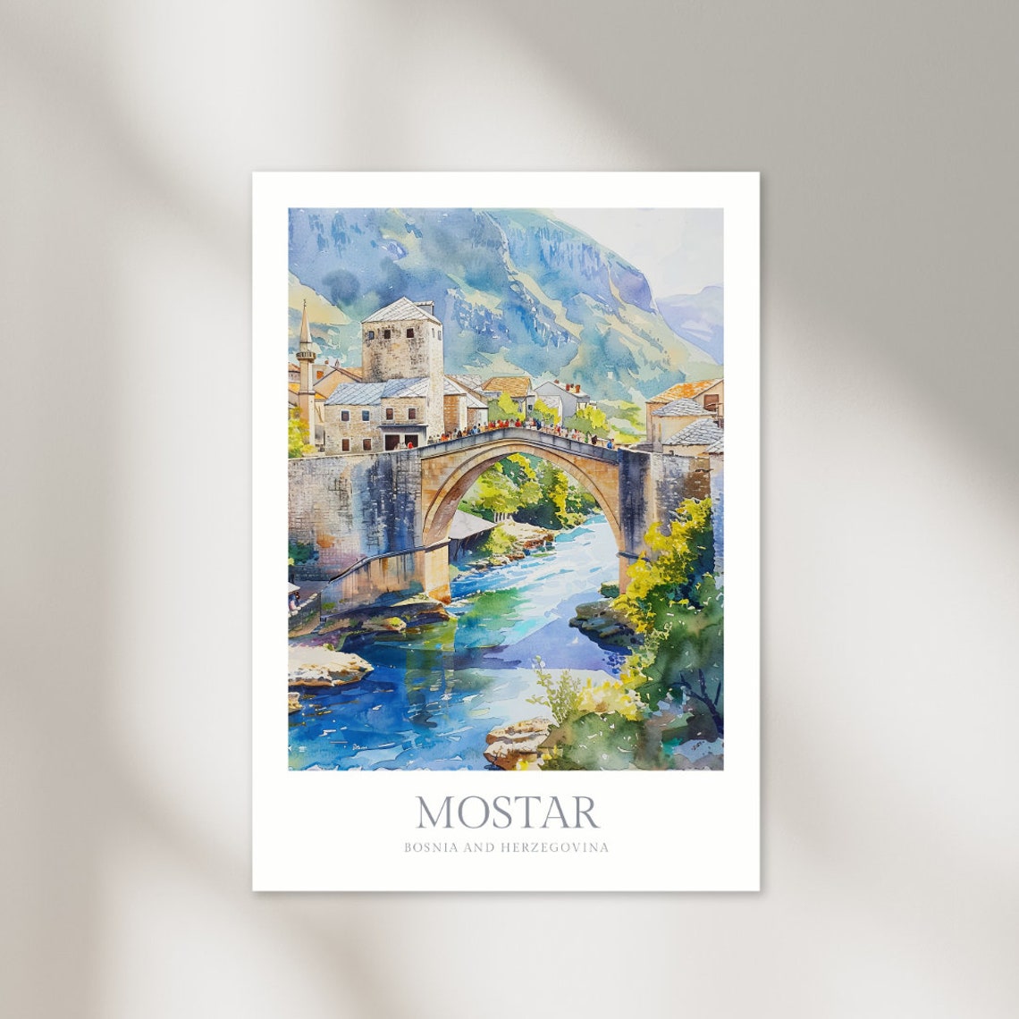 Mostar Bosnia And Herzegovina Watercolor Poster Mostar Wall Art Home Decor Bosnia And Herzegovina Print Poster