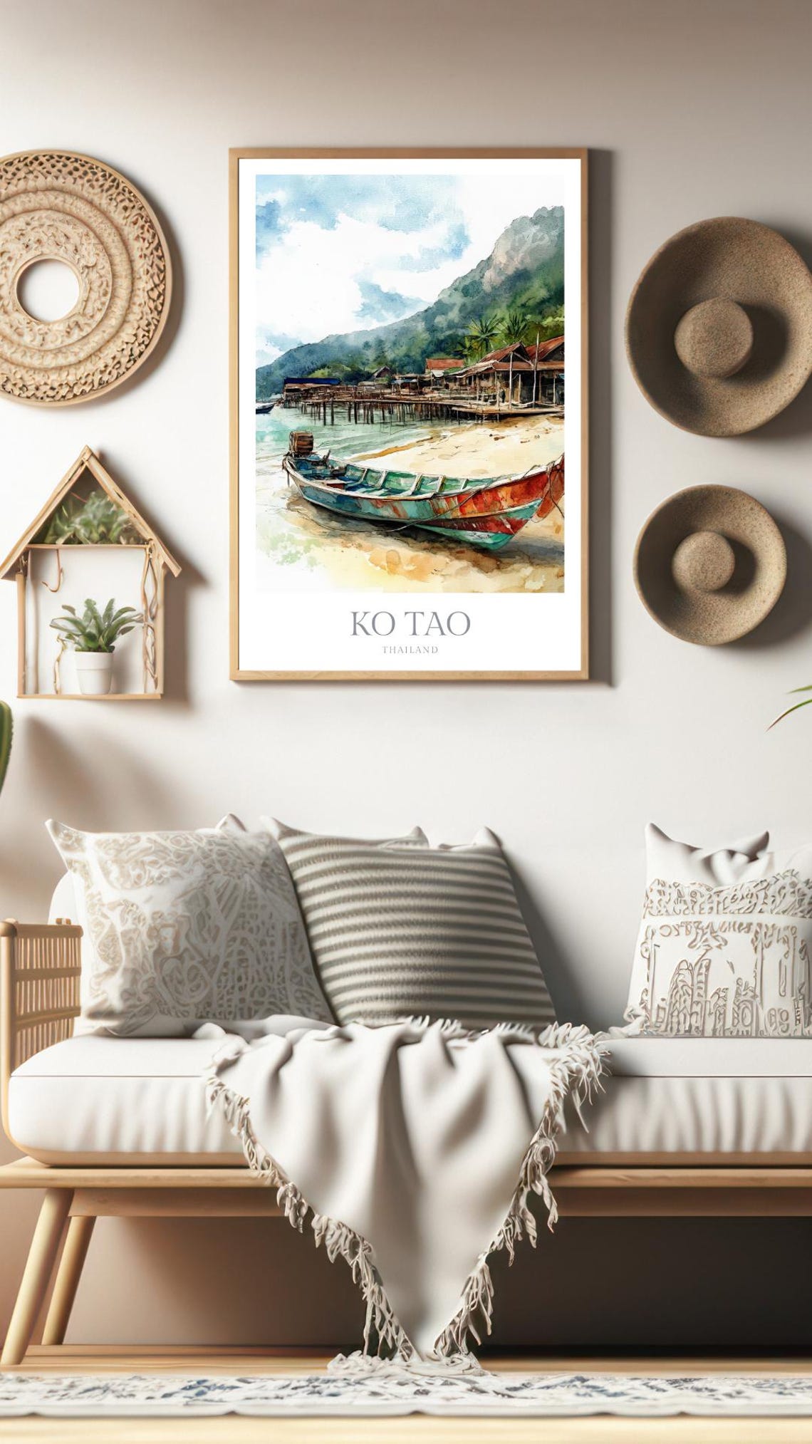 Ko Tao Thailand Longtail Boat Beach Watercolor Travel Poster - Image 2