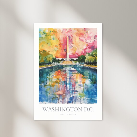 Washington DC Watercolor Poster, City View Print