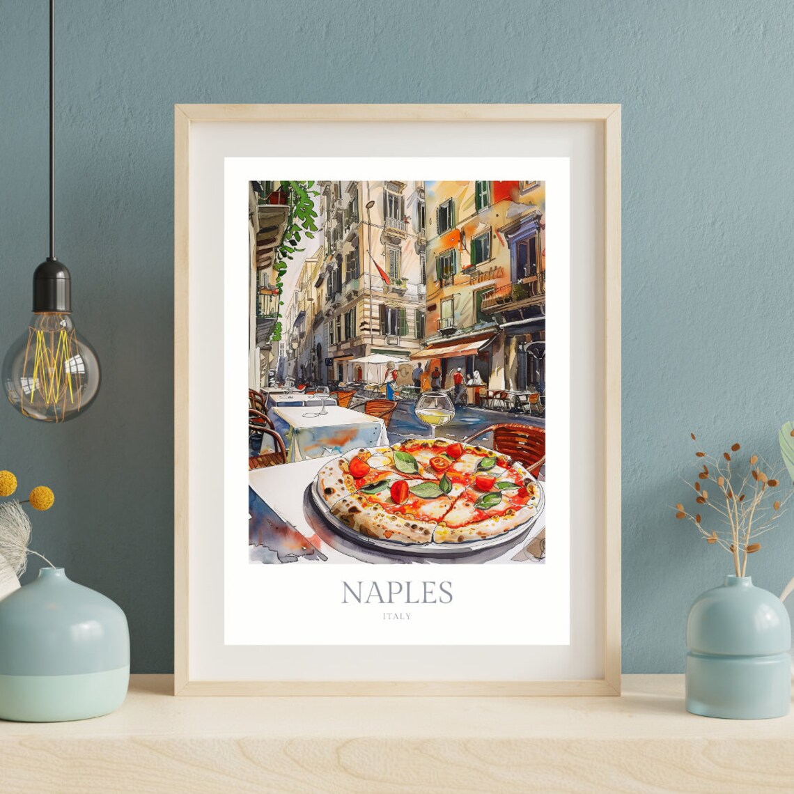 Naples Italy Watercolor Poster, Neapolitan Pizza - Image 2