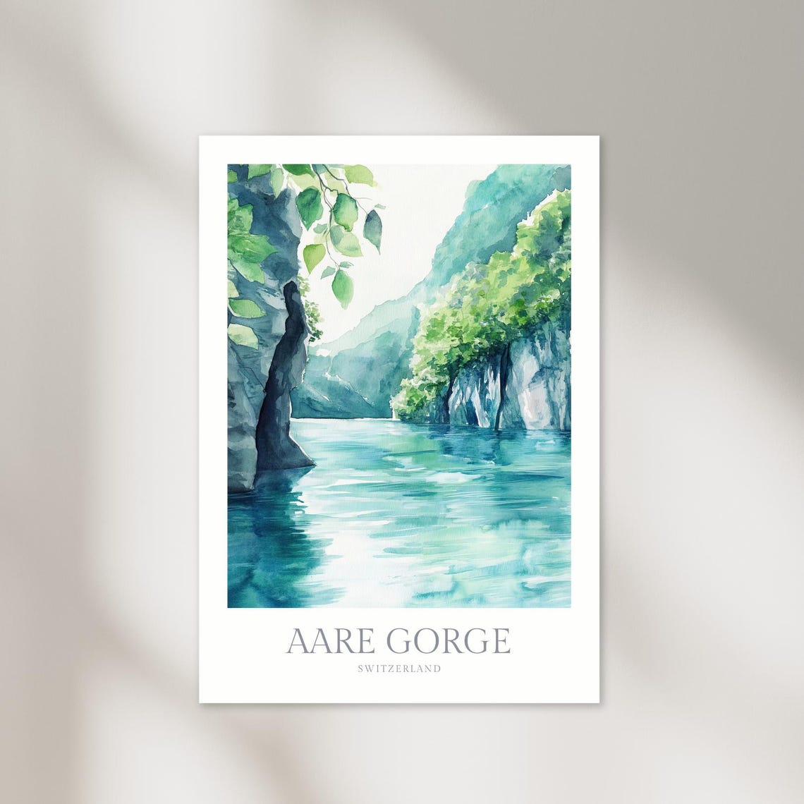 Aare Gorge Switzerland Watercolor Turquoise Limestone Canyon Poster
