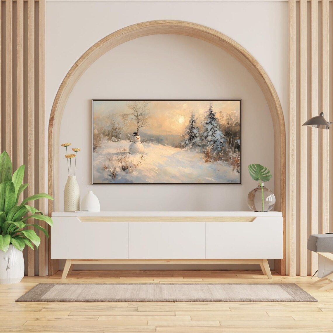 Snowman Vintage Painting Christmas Art Print - Image 2