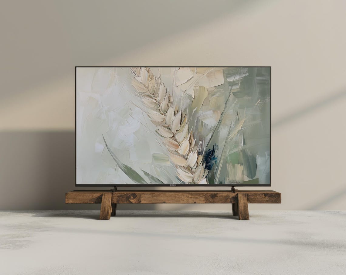 Abstract Wheat Stalk Oil Painting Sage Green Frame TV Art Poster - Image 2