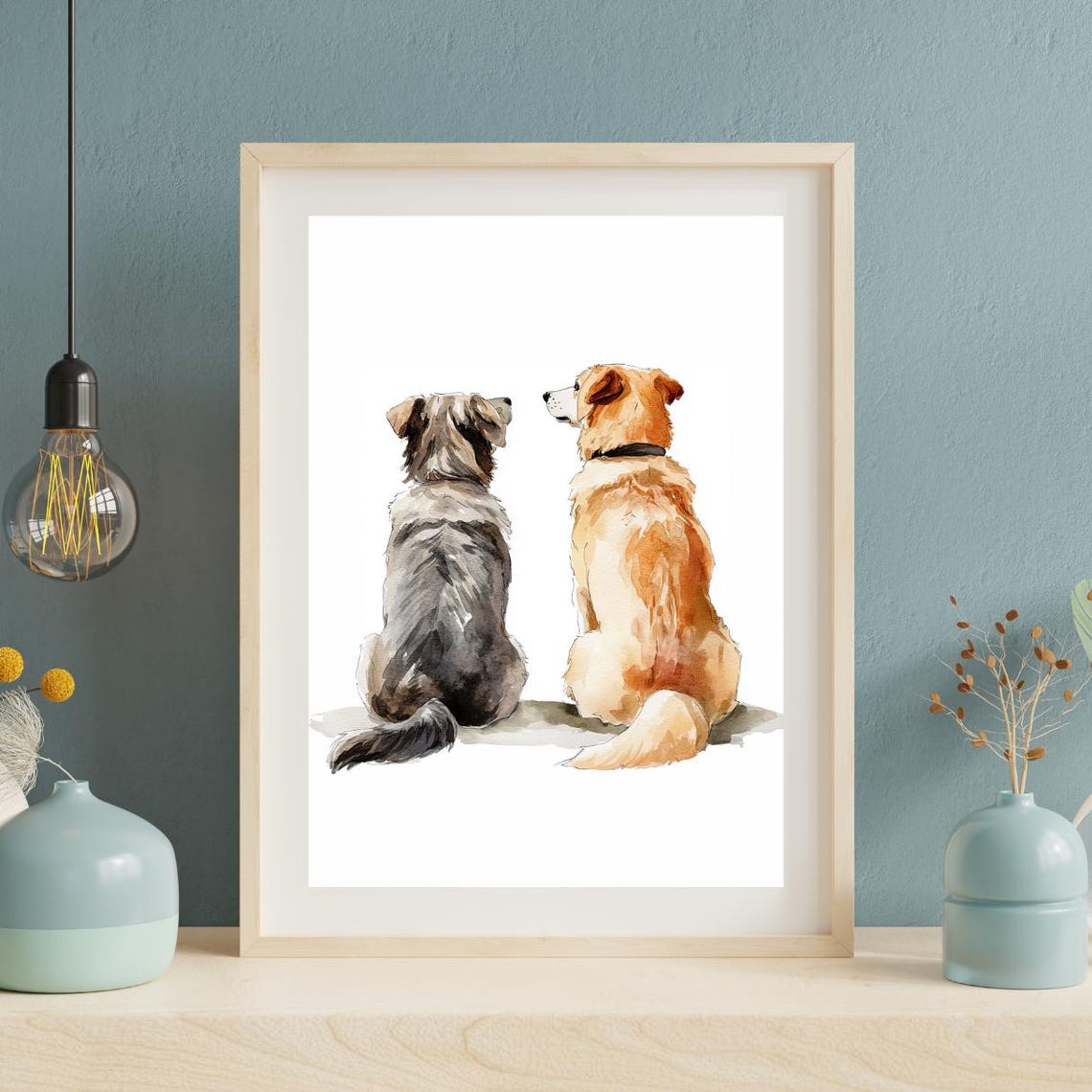 Two Dogs From Behind Watercolor Golden Retriever Pet Lover Poster - Image 2