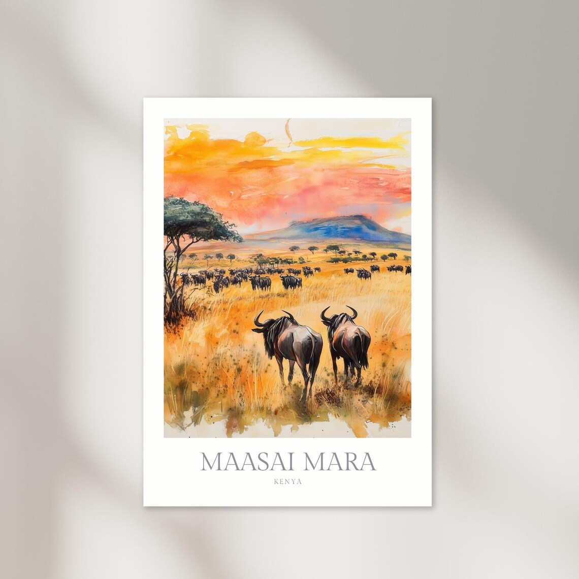 Maasai Mara Kenya Watercolor Travel Poster