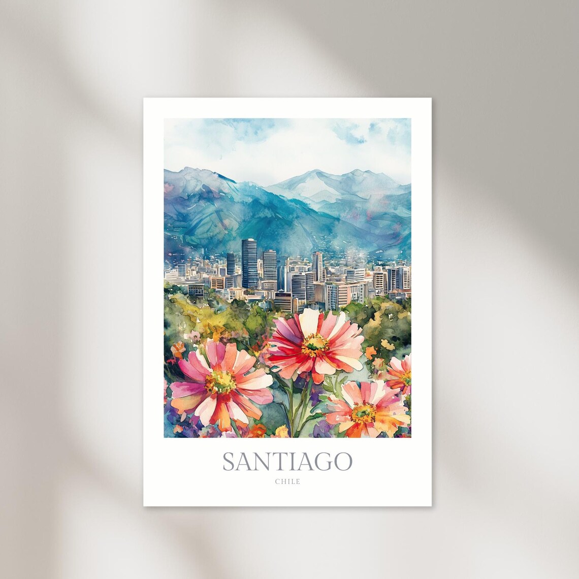 Santiago Chile Watercolor Travel Poster Art Print