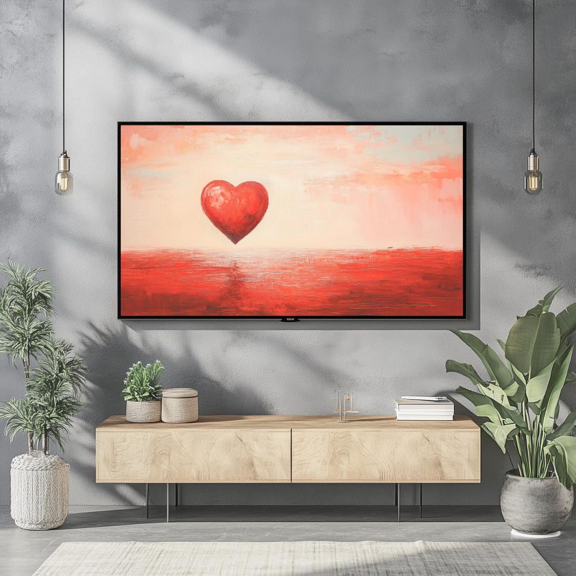 Red Heart Over Red Seascape Romantic Valentines Day Frame TV Poster - Image 2