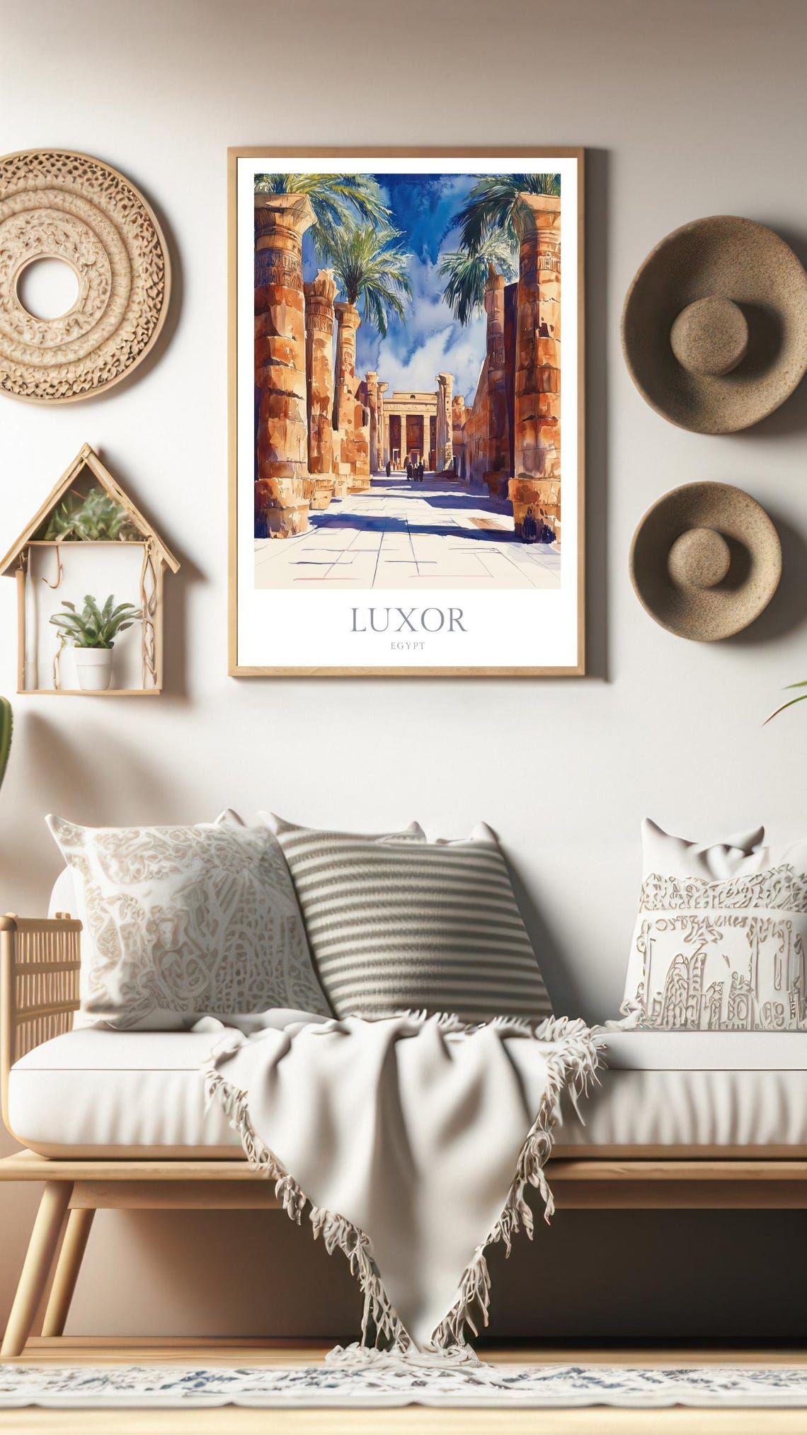 Luxor Egypt Ancient Temple Columns Blue Sky Watercolor Travel Poster - Image 2