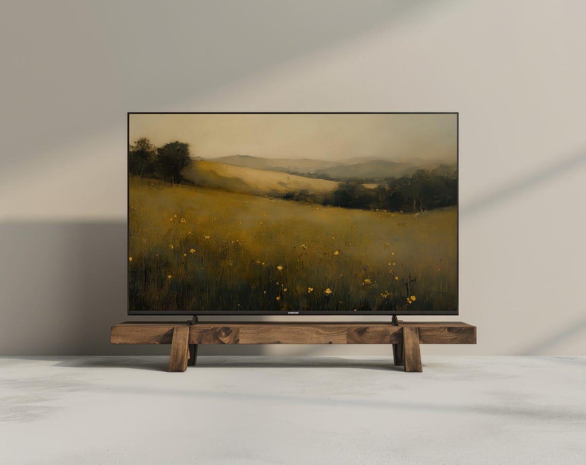 Moody Golden Meadow Wildflowers Vintage Rustic Landscape Art Poster - Image 3