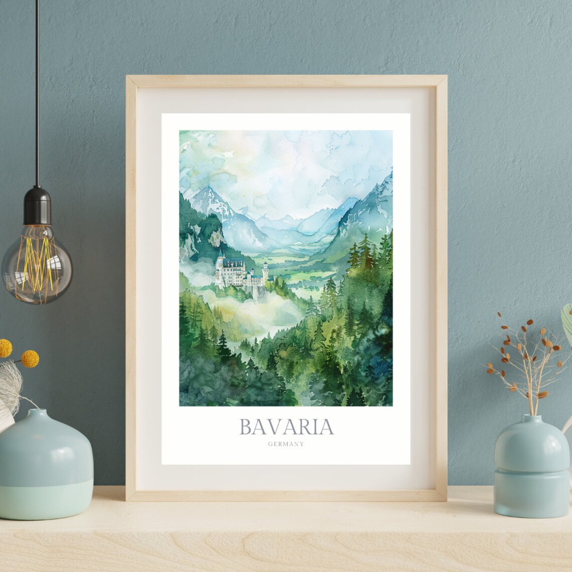 Bavaria Germany Watercolor Travel Poster, Neuschwanstein - Image 2