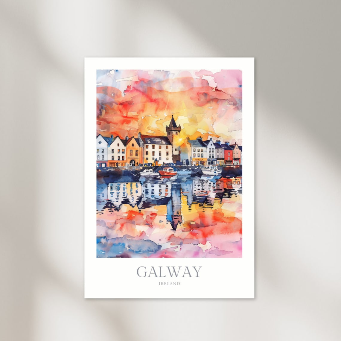 Galway Ireland Watercolor Travel Poster, Wall Art